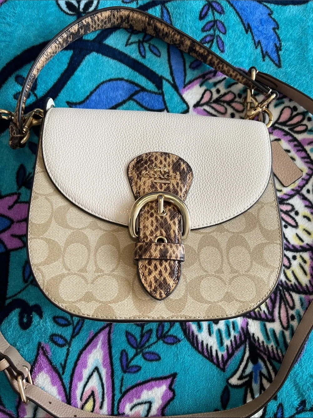 Coach Two-Tone Saddle Crossbody with Buckle